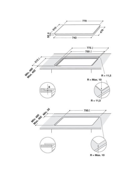 WHIRLPOOL Plaque de cuisson induction 4 foyers verre vitrocéramique 7200W