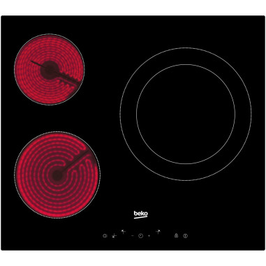 BEKO Table de Cuisson Vitrocéramique 3 Foyers Commandes Sensitives Timer Double Ring