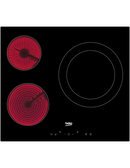 BEKO Table de Cuisson Vitrocéramique 3 Foyers Commandes Sensitives Timer Double Ring