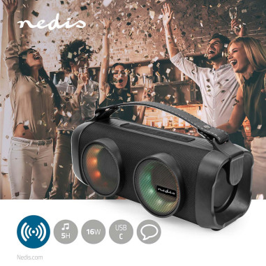 NEDIS Enceinte Bluetooth Party Boombox 5 hrs 2.0 24 W Lecture Multimédia