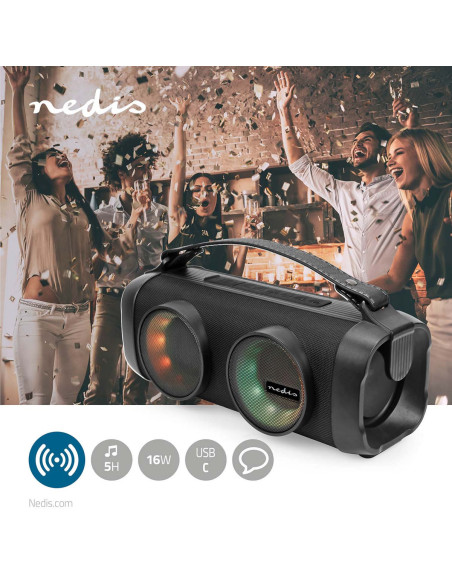 NEDIS Enceinte Bluetooth Party Boombox 5 hrs 2.0 24 W Lecture Multimédia