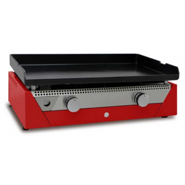 SIMOGAS Plancha Gaz 2 Brûleurs Acier Laminé 8 à 10 personnes Allumage Piezzo Rouge