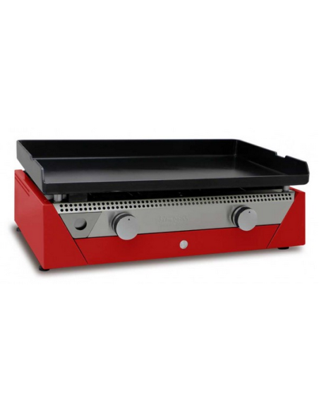 SIMOGAS Plancha Gaz 2 Brûleurs Acier Laminé 8 à 10 personnes Allumage Piezzo Rouge
