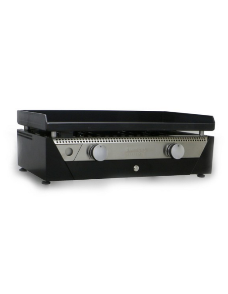 SIMOGAS Plancha Gaz 2 Brûleurs Acier Laminé 8 à 10 personnes Allumage Piezzo Noir