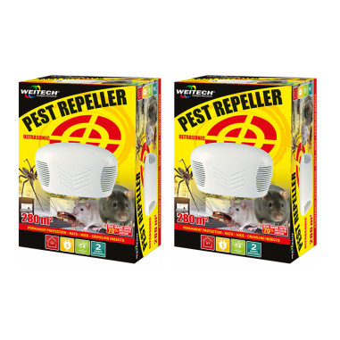 PACK WEITECH 2X Répulsif Ultrasons Chasse Souris Rats Araignées Puces Tiques Anti Insectes Rampants