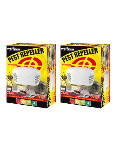 PACK WEITECH 2X Répulsif Ultrasons Chasse Souris Rats Araignées Puces Tiques Anti Insectes Rampants