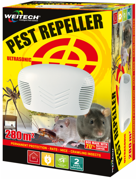 PACK WEITECH 3X Répulsif Ultrasons Chasse Souris Rats Araignées Puces Tiques Anti Insectes Rampants
