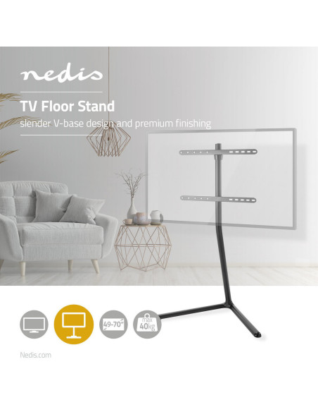 NEDIS Support TV Sur Pied 49 à 70" Verrouillage Par Pression Sangle Anti-Bascule