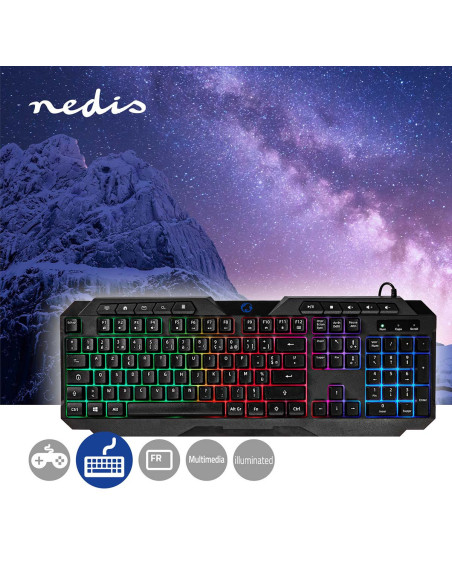 NEDIS Clavier de Jeu Filaire USB Type-A Clés A Membrane LED AZERTY