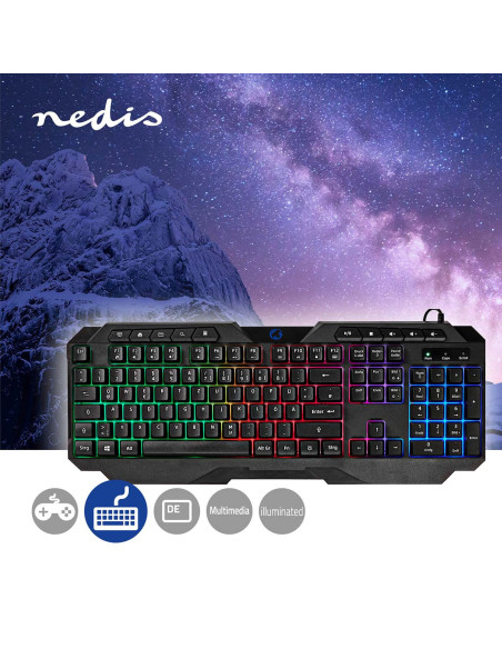 NEDIS Clavier de Jeu Filaire USB Type-A  Clés à Membrane LED QWERTZ
