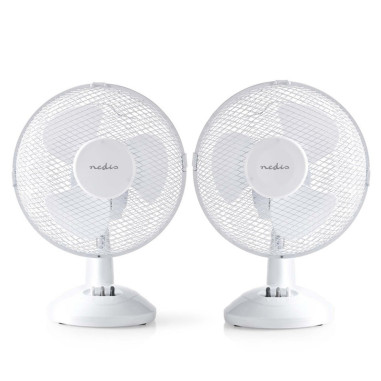 PACK NEDIS 2X Ventilateur de Table 23 cm de Diamètre 3 Vitesses Fonction d'Oscillation Blanc