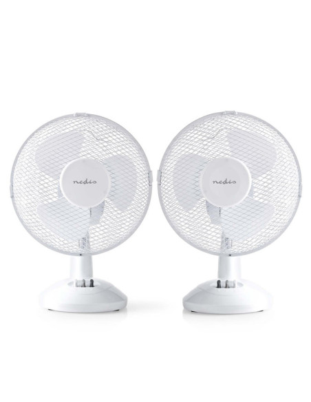 PACK NEDIS 2X Ventilateur de Table 23 cm de Diamètre 3 Vitesses Fonction d'Oscillation Blanc