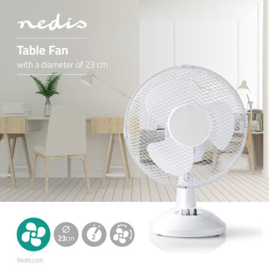 PACK NEDIS 2X Ventilateur de Table 23 cm de Diamètre 3 Vitesses Fonction d'Oscillation Blanc