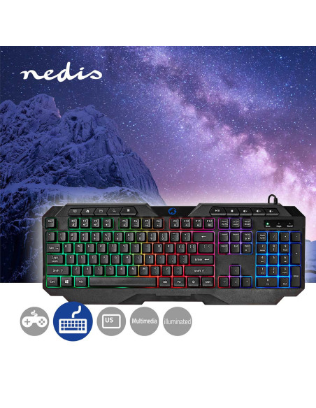 NEDIS Clavier de Jeu Filaire Clés A Membrane LED QWERTY