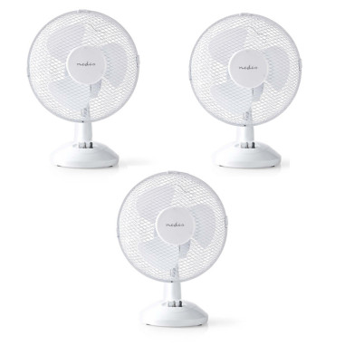 PACK NEDIS 3X Ventilateur de Table 23 cm de Diamètre 3 Vitesses Fonction d'Oscillation Blanc