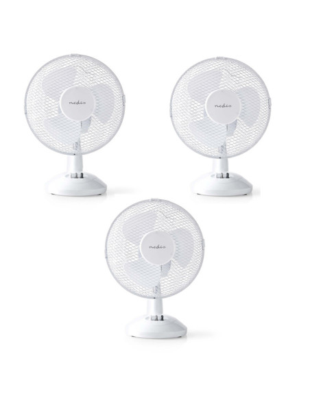 PACK NEDIS 3X Ventilateur de Table 23 cm de Diamètre 3 Vitesses Fonction d'Oscillation Blanc
