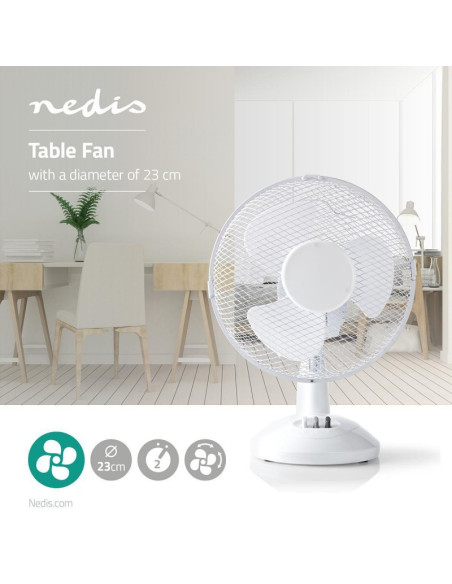 PACK NEDIS 3X Ventilateur de Table 23 cm de Diamètre 3 Vitesses Fonction d'Oscillation Blanc