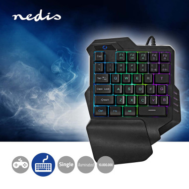 NEDIS Clavier De Jeu Filaire USB Type-A Clés à Membrane RGB  Une Seule Main