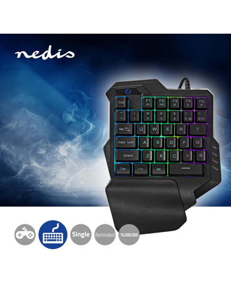 NEDIS Clavier De Jeu Filaire USB Type-A Clés à Membrane RGB  Une Seule Main