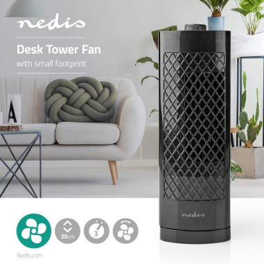 PACK NEDIS 2X Ventilateur Colonne de Bureau Hauteur 30 cm 3 Vitesses Oscillation