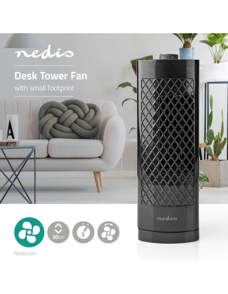 PACK NEDIS 2X Ventilateur Colonne de Bureau Hauteur 30 cm 3 Vitesses Oscillation