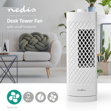 PACK NEDIS 2X Ventilateur Colonne de Bureau Hauteur 30 cm 3 Vitesses Oscillation