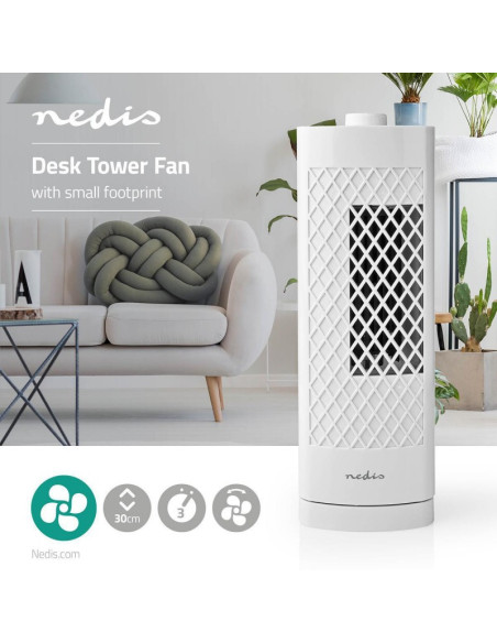 PACK NEDIS 2X Ventilateur Colonne de Bureau Hauteur 30 cm 3 Vitesses Oscillation