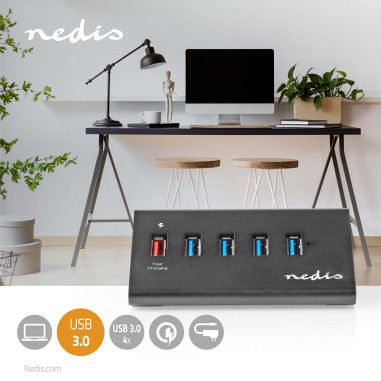 NEDIS Hub USB 5 port(s) QC3.0 / USB 3.2 Gen1 Alimentation secteur
