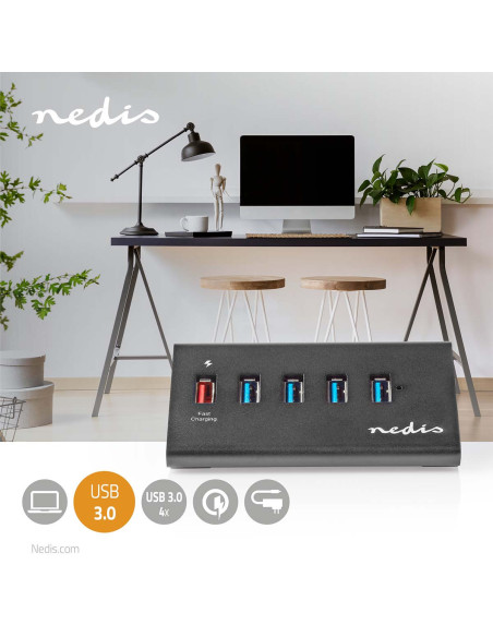 NEDIS Hub USB 5 port(s) QC3.0 / USB 3.2 Gen1 Alimentation secteur