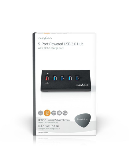 NEDIS Hub USB 5 port(s) QC3.0 / USB 3.2 Gen1 Alimentation secteur