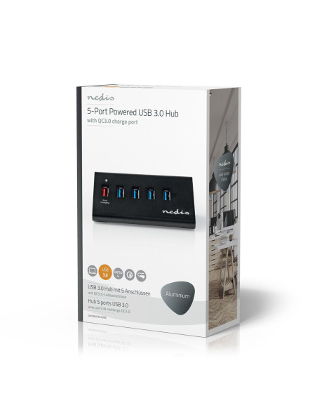 NEDIS Hub USB 5 port(s) QC3.0 / USB 3.2 Gen1 Alimentation secteur