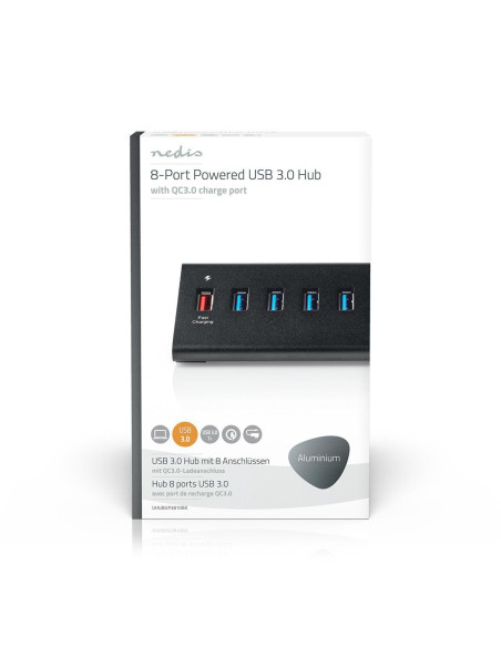 NEDIS Hub USB 8 port(s) QC3.0 / USB 3.2 Gen1 Alimentation secteur
