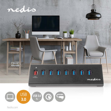 NEDIS Hub USB 8 port(s) QC3.0 / USB 3.2 Gen1 Alimentation secteur