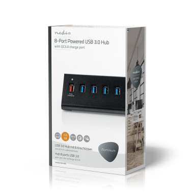 NEDIS Hub USB 8 port(s) QC3.0 / USB 3.2 Gen1 Alimentation secteur