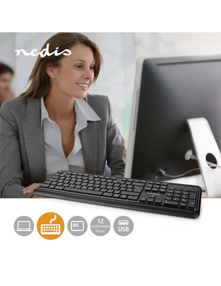 NEDIS Clavier Filaire USB Alimenté Par Port USB Multimédia