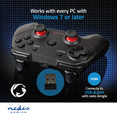 NEDIS Manette De Jeu Ergonomique Sans Fil Stick USB caoutchoutés