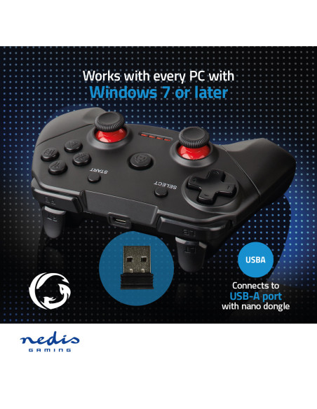 NEDIS Manette De Jeu Ergonomique Sans Fil Stick USB caoutchoutés