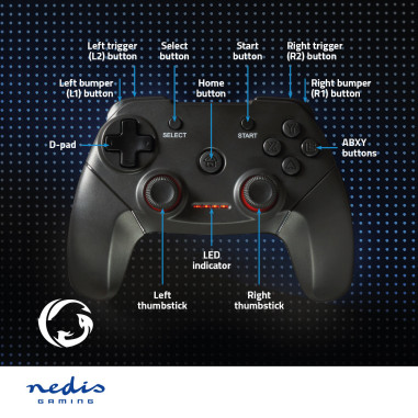NEDIS Manette De Jeu Ergonomique Sans Fil Stick USB caoutchoutés