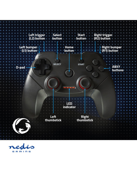 NEDIS Manette De Jeu Ergonomique Sans Fil Stick USB caoutchoutés