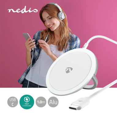 NEDIS Chargeur Sans Fil Support Blanc Charge Rapide