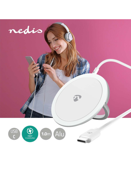 NEDIS Chargeur Sans Fil Support Blanc Charge Rapide
