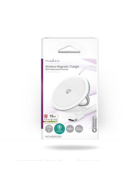 NEDIS Chargeur Sans Fil Support Blanc Charge Rapide