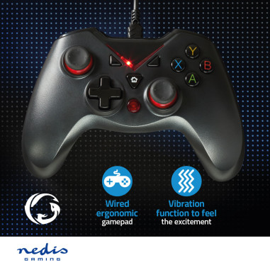 NEDIS Manette de Jeu Ergonomique Filaire Avec Câble USB Robuste