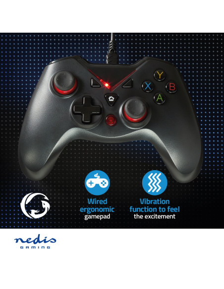 NEDIS Manette de Jeu Ergonomique Filaire Avec Câble USB Robuste