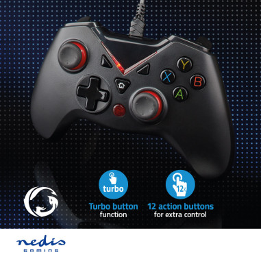 NEDIS Manette de Jeu Ergonomique Filaire Avec Câble USB Robuste