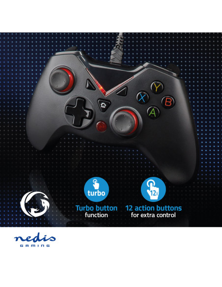 NEDIS Manette de Jeu Ergonomique Filaire Avec Câble USB Robuste