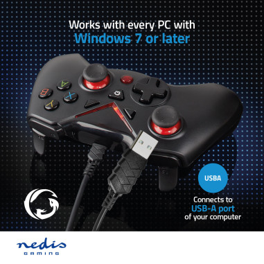 NEDIS Manette de Jeu Ergonomique Filaire Avec Câble USB Robuste