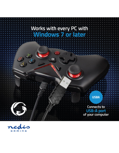 NEDIS Manette de Jeu Ergonomique Filaire Avec Câble USB Robuste