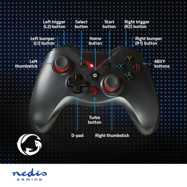 NEDIS Manette de Jeu Ergonomique Filaire Avec Câble USB Robuste