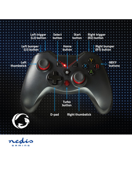 NEDIS Manette de Jeu Ergonomique Filaire Avec Câble USB Robuste